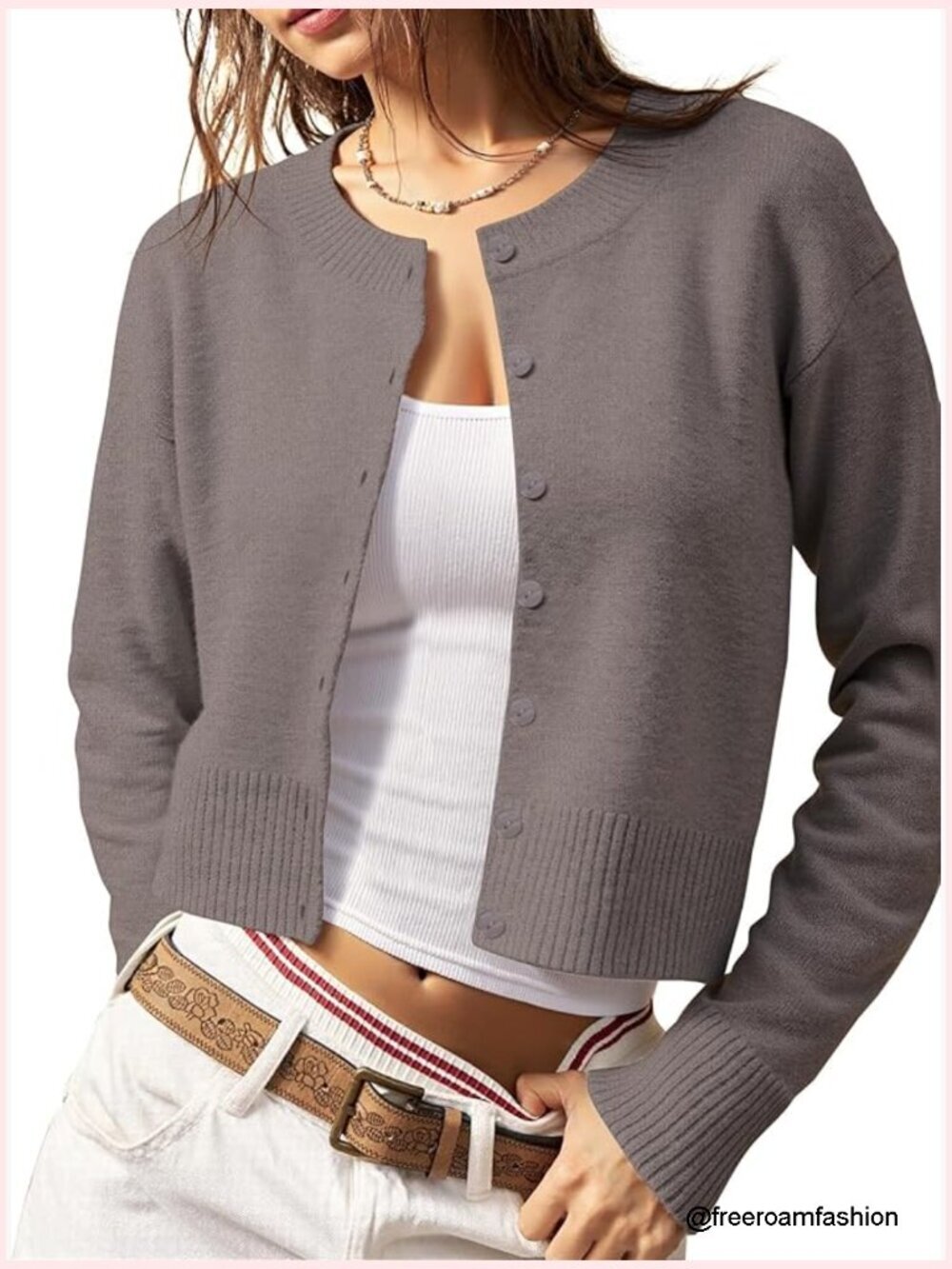 Cropped Knit Cardigan Sweater – Button Down Long Sleeve Slim Fit Layering Top